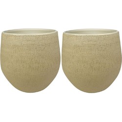 2x stuks plantenpotten/bloempotten in een strakke Modern design look zand/beige Dia 31 cm en Hoogte - Plantenpotten