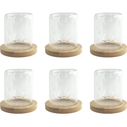 OTIX Espresso glazen - Dubbelwandig - Set van 6 - 80ml - met Bamboe Onderzetter - Glazen - Koffiekopjes