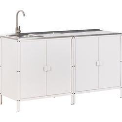 VILAMA - Tuin keukenset 2-delig met spoelbak - Wit - RVS