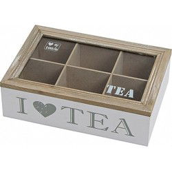Theedoos - wit - 6-vaks - I love tea - 23 x 15 cm - Theedozen
