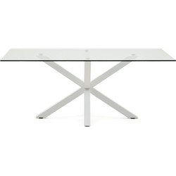 Kave Home - Argo glazen tafel met stalen poten met witte afwerking 200 x 100 cm