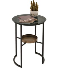 Clayre & Eef Bijzettafel Ø 43*55 cm Bruin Ijzer, Glas Side table Tafeltje