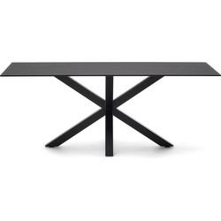 Kave Home - Argo glazen tafel met stalen poten in zwart 200 x 100 cm