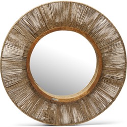 Riviera Maison Spiegel rond met decoratieve rand, Wandspiegel - RM Lupine Rope Mirror - Bruin - Linnen, IJzer