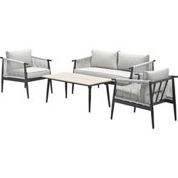 Aloha loungeset - 4-delig - carbon black - zand - light teak Vironwood