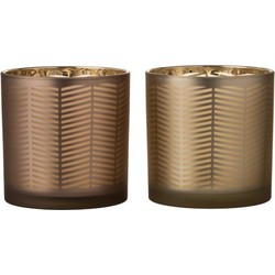  J-Line Theelichthouders Glas Cilinder Zigzag Goud Bruin - Large