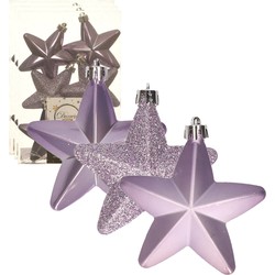24x stuks kunststof sterren kersthangers heide lila paars 7 cm - Kersthangers