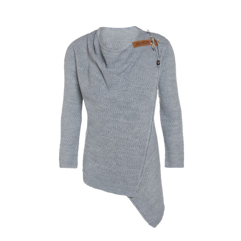 Knit Factory Emy Gebreid Dames Vest - Licht Grijs - 40/42 - Inclusief sierspeld - 