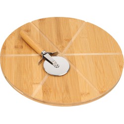 Kesper pizza serveerplank met pizzasnijder - bamboe/hout - 32 cm - rond - snijplank/keukenhulpje - Serveerplanken