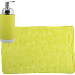 MSV badkamer droogloop mat/tapijt Kiezel - 50 x 80 cm - zelfde kleur zeeppompje - limegroen - Badmatjes