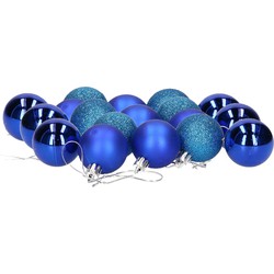 18x stuks kerstballen blauw mix van mat/glans/glitter kunststof 4 cm - Kerstbal