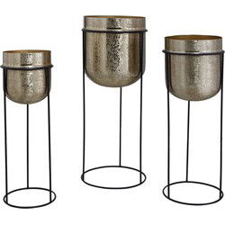 PTMD Brush Gold Alu Sheet Round Pot In Iron Frame SV3
