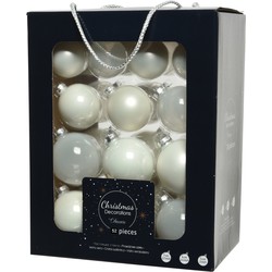 52x stuks glazen kerstballen wit 5, 6 en 7 cm mat/glans - Kerstbal
