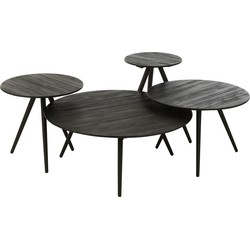 J-line - Set Van 4 Bijzettafel Rond Gerecycleerd Teak Zwart - 30x30x45cm