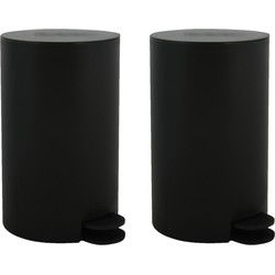 MSV kleine Pedaalemmer - 2x - kunststof - zwart - 3L - 15 x 27 cm - Pedaalemmers