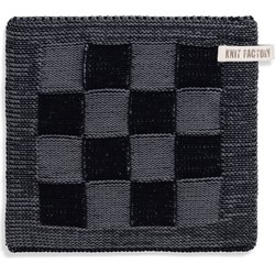 Knit Factory Gebreide Pannenlap Block - Zwart/Med Grey - 23x23 cm