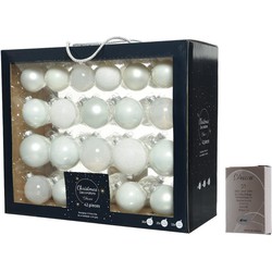 Kerstversiering glazen kerstballen mix pakket 5-6-7 cm wit 42x stuks met haakjes - Kerstbal