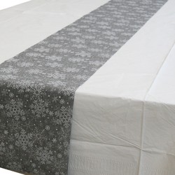 Wit tafelkleed 274 x 137 cm met tafelloper sneeuwvlokken voor de kersttafel - Tafellakens