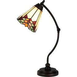 LumiLamp Tiffany Tafellamp  Ø 26x50 cm  Beige Rood Glas Tiffany Bureaulamp