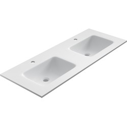 Solid Surface dubbele wastafel Florence, 121x46cm wit