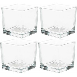 4x Decoratie theelichten/waxinelichten houder 8 x 8 cm vierkant glas - Waxinelichtjeshouders