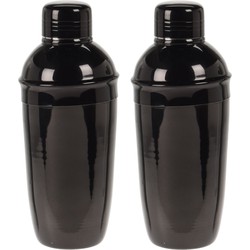 Set van 2x cocktailshakers zwart 500 ml RVS - Cocktailshakers