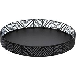 Kaarsen dienblad/kaarsenplateau - zwart - rond - D29,5 cm - metaal - met sierrand - Kaarsenplateaus