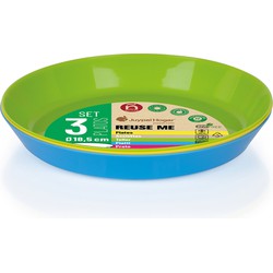 Juypal Borden - 3x - gekleurd - kunststof - D18,5 x H2,5 cm - herbruikbaar - BPA-vrij - Bordjes