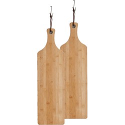 2x stuks bamboe houten snijplanken/serveerplanken met handvat 57 x 16 cm - Snijplanken