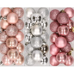 42x Stuks kunststof kerstballen mix zilver/oud roze/lichtroze 3 cm - Kerstbal