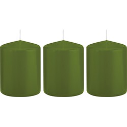 3x Kaarsen olijfgroen 6 x 8 cm 29 branduren sfeerkaarsen - Stompkaarsen