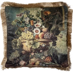 Clayre & Eef Sierkussen  45x45 cm Groen Synthetisch Bloemen Kussenhoes met Kussenvulling