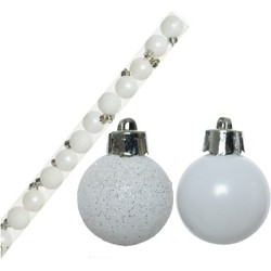 14x stuks kunststof kerstballen wit 3 cm glans/mat/glitter - Kerstbal