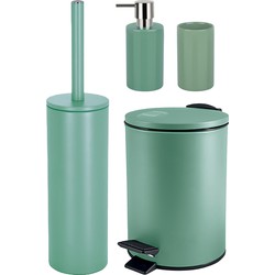 Spirella Badkamer accessoires set - WC-borstel/pedaalemmer/zeeppompje/beker - salie groen - Badkameraccessoireset