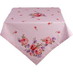 Clayre & Eef Tafelkleed  130x180 cm Roze Paars Katoen Rechthoek Rozen Tafellaken