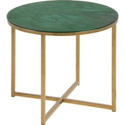 Alison hoektafel Ø50 cm groen marmerprint, gouden chroom.