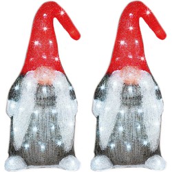 Set van 2x stuks kerstverlichting Led figuren voor buiten gnome/dwerg 19 x 22 x 44 cm - kerstverlichting figuur