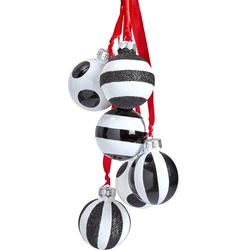 Set van 6 decoratieve kerstballen van wit en zwart glas D4