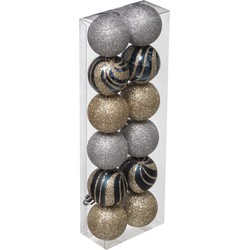 12x stuks kerstballen mix goud/zilver glans/mat/glitter kunststof 4 cm - Kerstbal