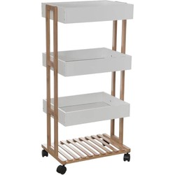 5Five Doucherekje/badkamerrekje/trolley - bamboe/wit - 4 lagen - 40 x 30 x 87 cm - Badkamerkastjes