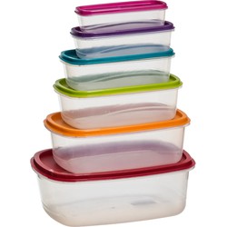 5five Vershoudbakjes nestbaar - 6-delig - meal prep - multi kleuren - luchtdicht - Vershoudbakjes