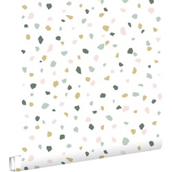 ESTAhome behang terrazzo wit, zacht roze en mintgroen - 0,53 x 10,05 m - 139033