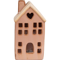 Clayre & Eef Decoratie Huis met LED 8x6x15 cm Bruin Porselein