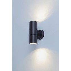 Groenovatie Wandlamp Up & Down, Rond, 2 x GU10 Fitting, Spatdicht IP44, Zwart