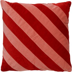 Dutch Decor PEBBE - Sierkussen velvet 45x45 cm - aurora red - rood - roze - strepen - color blocking - Dutch Decor