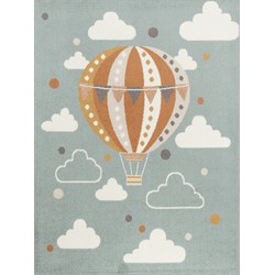 Kinderkamer Vloerkleed, KinderTapijt, SpeelTapijt - Wolken Heteluchtballon MONTY - Meerkleurig/Blauw - 120x170 cm