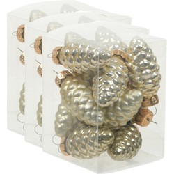 36x stuks glazen dennenappels kersthangers dusky lime goud/groen tinten 6 cm mat/glans - Kersthangers