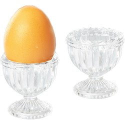 Excellent Houseware luxe eierdopjes - 2x stuks - transparant - gedecoreerd glas - 6 cm - Eierdopjes