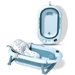 Babybadje 3 in 1 opvouwbaar - Inclusief badkussen - Thermometer ingebouwd - Model 2023 - Blauw