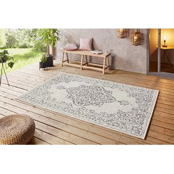 Laagpolig Vintage vloerkleed - Tilos - Binnen en buitenkleed - Creme / Grijs - 240x340 cm